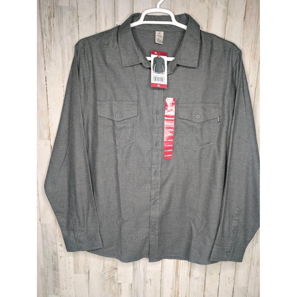 Hurley Shirt‎ Mens XL Gray Long Sleeve Button Up Ultra Soft Brushed Pockets NEW